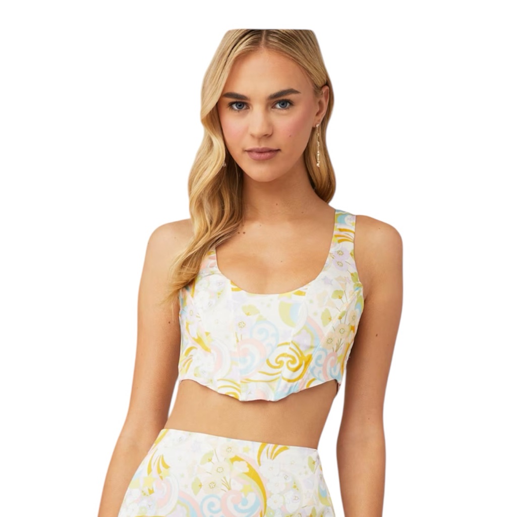 For Love And Lemons Crop Top Aiko Floral Print Bustier Nwt Xs